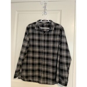 HURLEY XL mens Black and Grey Plaid Flannel Shirt Grunge Surfer Skater